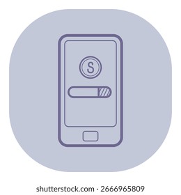 Representação digital do dispositivo móvel exibindo a interface de pagamento simples. Tela com sinal de dólar e indicador de pagamento deslizante sugerindo transação em andamento