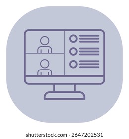 Digital representation of online meeting setup, showcasing multiple participants on computer screen alongside sidebar for notes or chat. Ideal for virtual teamwork