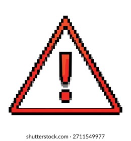 Representación digital de un signo de advertencia, con un borde de triángulo rojo y un signo de exclamación rojo en el centro, renderizado en un estilo de pixel art.