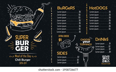 Digital restaurant menu in horizontal format
