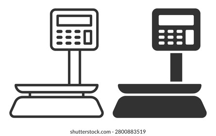 digital retail scale icon set, electronic weighing device with display for commerce, vector illustration on transparent background