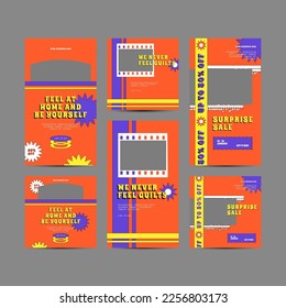 Digital Retro 90's Marketing Social Media Post Template. Editable aesthetic vintage web Banner Templates