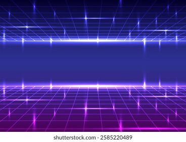 Digital retro background. Sci-Fi cyberpunk futuristic concept. Design for wireframe, technology, neon, light, grid, landscapes, retro, 80s, 90s.