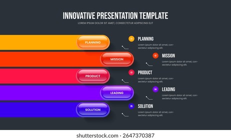 Digital Review 5 Option Diagram Frame Design. Advertising Growth Slideshow Layout Vector Illustration. Service Solution Five Element Infographic Slide Template.