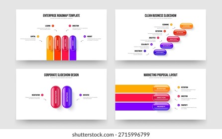 Revisión Digital Cuatro Cinco Dos Tres Opciones Diagrama Diapositiva Plantilla Ilustración vectorial Paquete. Visual Growth 4 5 2 3 Infografía de elementos Conjunto de diseño de presentación de diapositivas.