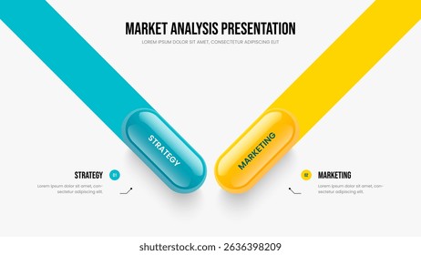 Digital Review Slide Template Vector Illustration. Business Report 2 Option Infographic Presentation Layout. Financial Briefing Two Element Diagram Slideshow Design.