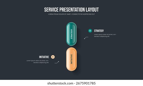 Digital Review Slide Template Vector Illustration. Creative Visualization 2 Element Diagram Slideshow Design. Investor Development Two Option Infographic Frame Layout.