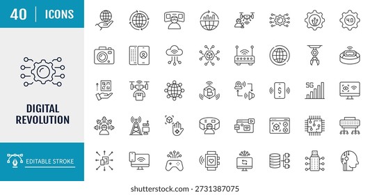 Conjunto de iconos de Revolución Digital. Ilustración vectorial con trazos editables