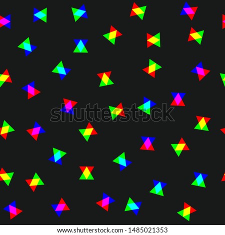 Digital rgb colors pattern/ transparent rgb cmyk geometrical triangle elements/ seamless print background