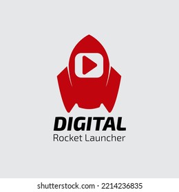Logotipo Digital Rocket Launcher Adecuado Para Creador De Contenidos, Creador De Contenidos De Vídeo, Contenido Multimedia, Creador De Música