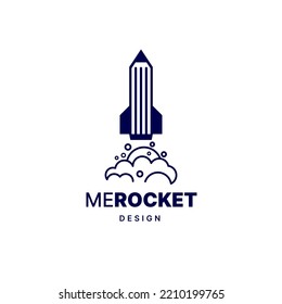 Digital Rocket Pen Logo Design Icon illustration