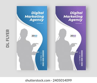 Digital Roll up and innovation solution with gradient color shape or white background dl flyer design template