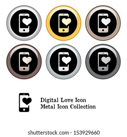 Digital Romance Icon. Metal Icon Set