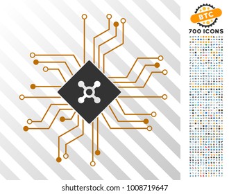 Digital Roulette Circuit icon with 7 hundred bonus bitcoin mining and blockchain pictographs. Vector illustration style is flat iconic symbols designed for blockchain websites.