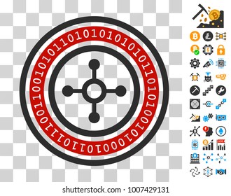 Digital Roulette icon with bonus bitcoin mining and blockchain icons. Vector illustration style is flat iconic symbols. Designed for crypto-currency websites.