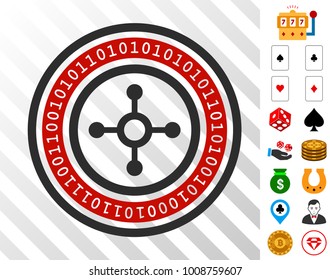 Digital Roulette icon with bonus gamble images. Vector illustration style is flat iconic symbols. Designed for gambling gui.