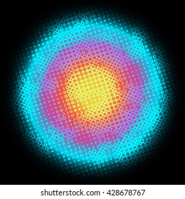 Digital Round multicolored background. Digital Round multicolored background with dots, rings, circles, swirls. In the dark