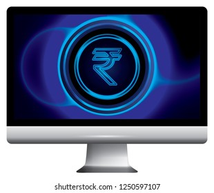 Digital rupee coin placed on abstract background on desktop in vector illustration