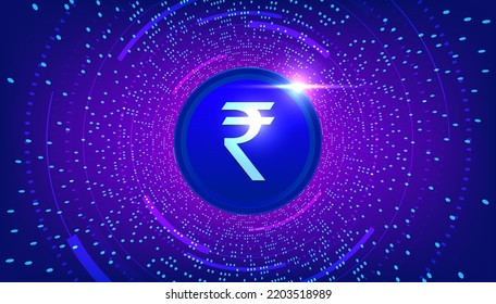 Digital rupee currency, CBDC currency futuristic digital money on blue abstract technology background, vector.