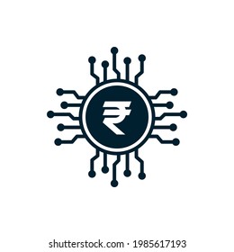 Digital rupee currency. Financial technology icon concept isolated on white background. Vector illustration