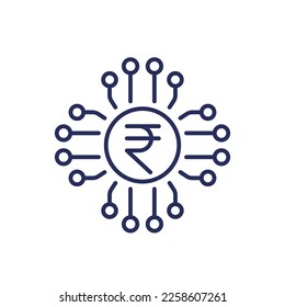 digital rupee icon, eINR line vector