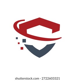Digital S Shield Security Logo with Orbiting Element and Pixels
