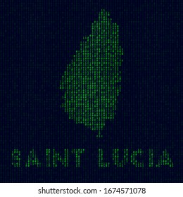 Digital Saint Lucia logo. Island symbol in hacker style. Binary code map of Saint Lucia with island name. Captivating vector illustration.