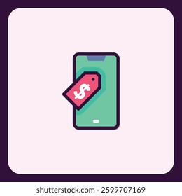 Digital sale with mobile device, ecommerce on device, discount icon