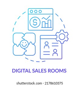 Digital Sales Rooms Blue Gradient Concept Icon. Selling Software Abstract Idea Thin Line Illustration. Virtual Channels For Content Sharing. Isolated Outline Drawing. Myriad Pro-Bold Font Used