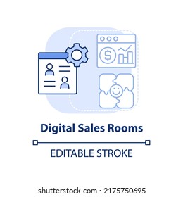 Digital Sales Rooms Light Blue Concept Icon. Selling Tool Abstract Idea Thin Line Illustration. Virtual Channels. Isolated Outline Drawing. Editable Stroke. Arial, Myriad Pro-Bold Fonts Used