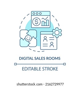 Digital Sales Rooms Turquoise Concept Icon. Selling Tool Abstract Idea Thin Line Illustration. Virtual Channels. Isolated Outline Drawing. Editable Stroke. Arial, Myriad Pro-Bold Fonts Used