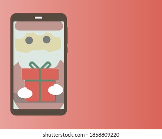 digital Santa Claus delivers a Christmas present on mobile phone vector