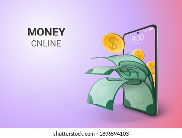 Digital Saving Money Online   blank space phone  mobile website background saving deposit in social distance concept