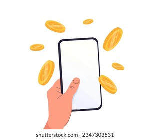 Digitales Sparen von Geld Online und Leerraum auf dem Telefon. Handgezeichnete Vektordesign-Illustrationen. Sie gewinnen, Lotterie, verkaufen Werbebanner mit Online-Banking, Online-Geld