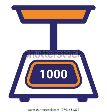 Digital scale icon with orange and blue colors and 1000 weight measurement icon