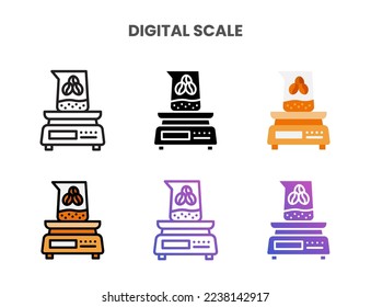 Digital Scale icons vector illustration set line, flat, glyph, outline color gradient. Great for web, app, presentation and more. Editable stroke and pixel perfect.