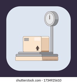 digital scale measuring weight on box package, shipping vector.