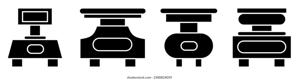 Digital scales icon illustration. Black and white digital scales icon set. Stock vector collection.