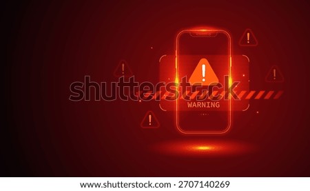 Digital Scam Warning on Mobile Phone Screen Vector - Cyber Security Alert Interface with Red Neon Glow Technology