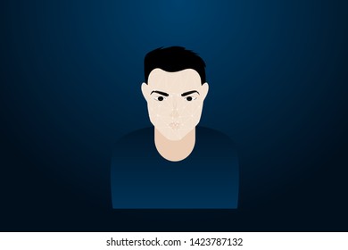 digital scan and recognition face on abstract background. technology develoment. 