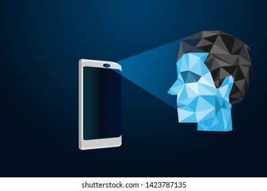 digital scan and recognition face on abstract background. technology develoment. 