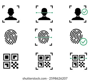 Digital scanning qr and face detection security concept illustration  