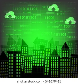 Digital scene of city town in Technology concept on digital number background