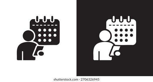 Digitales Planungs-Symbol mit Kalender und Benutzer-Haltevorrichtung