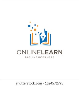 Digital school book online education logo. Digital open book Logo. E-book or e-reader soft Logo icon. Online Education Logo