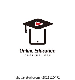 Digital School Logo Academy Cap And Mobile Phone Pointer Symbol Online Class 