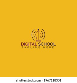 Digital School logo design with pen illustrations and vector shape