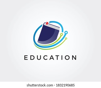 Escuela digital. Logo educativo en línea de vector azul. Abrir libro con páginas y píxeles. i.q. virtual identidad de los cursos. Libro electrónico, biblioteca electrónica o lector electrónico suave. Icono del aprendizaje o conferencia científica