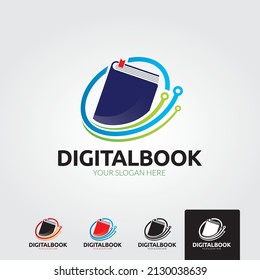 Digital School. On-line Educational Blue Vector Logo. Open Book With Pages And Pixels. Virtual I.q. Courses Identity. E-book, E-library Or E-reader Soft. Icon Of Learning Or Scientific Conference