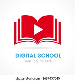 Digital School Open Book Logo. On-line Educational Vector Icon. E-book, E-library Or E-reader Soft Identity Template